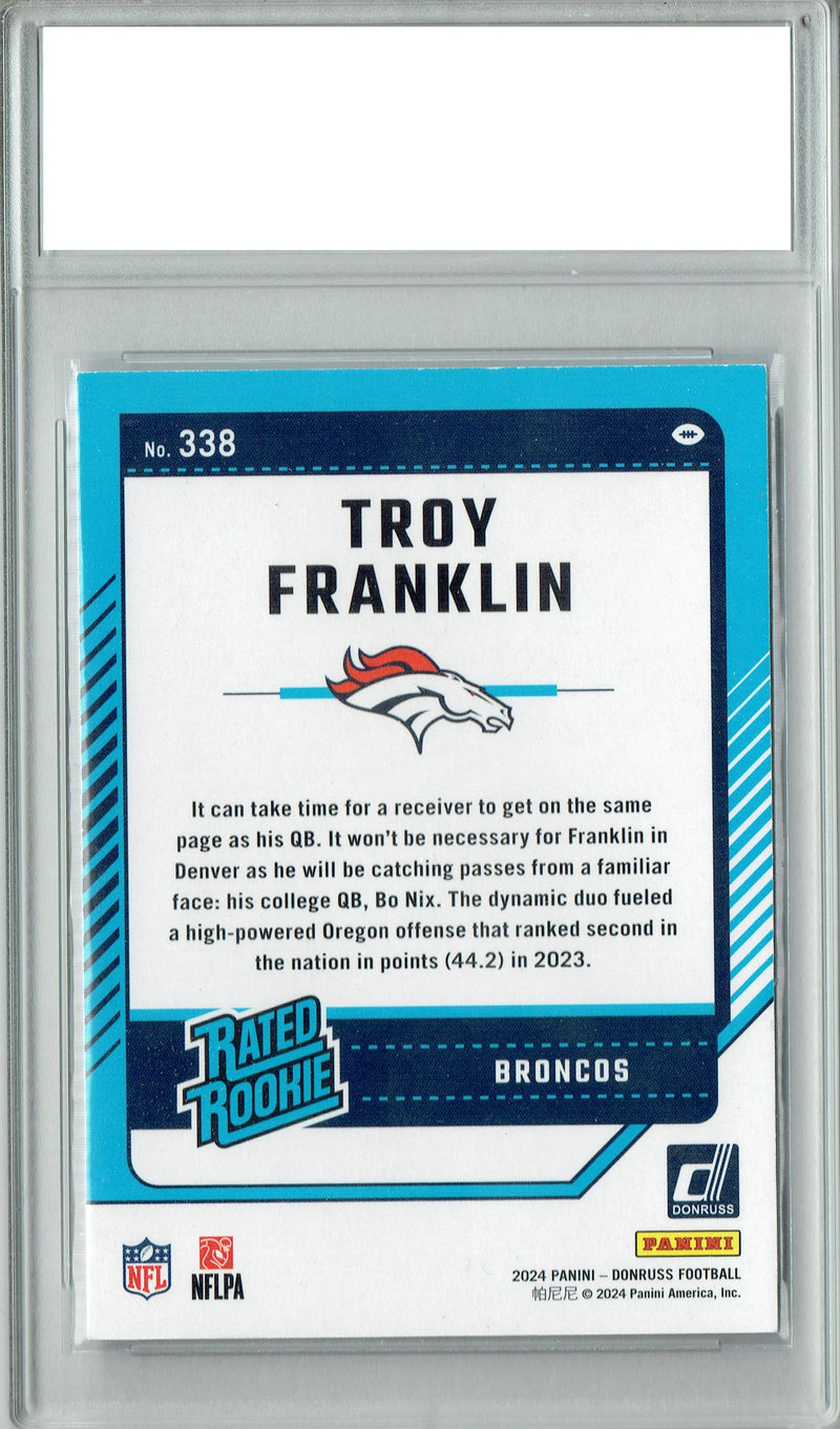 Troy Franklin 2024 Donruss #338 Football Rookie Card PGI 10