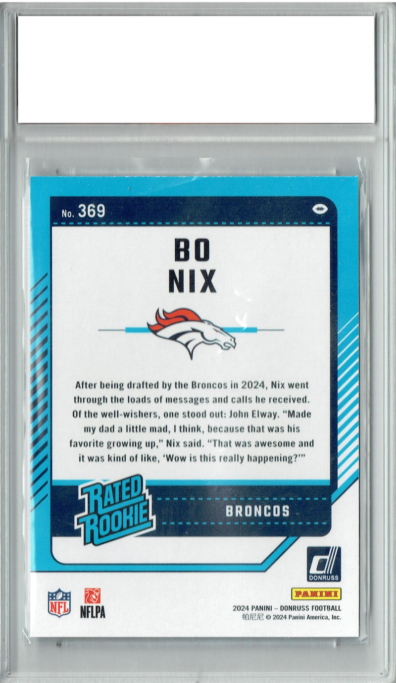 Certified Mint+ Bo Nix 2024 Donruss #369 Football Rookie Card Denver Broncos
