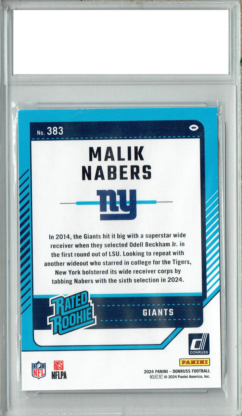 Malik Nabers 2024 Donruss #383 Football Rookie Card PGI 10