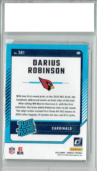 Certified Mint+ Darius Robinson 2024 Donruss #381 Football Rookie Card Arizona Cardinals