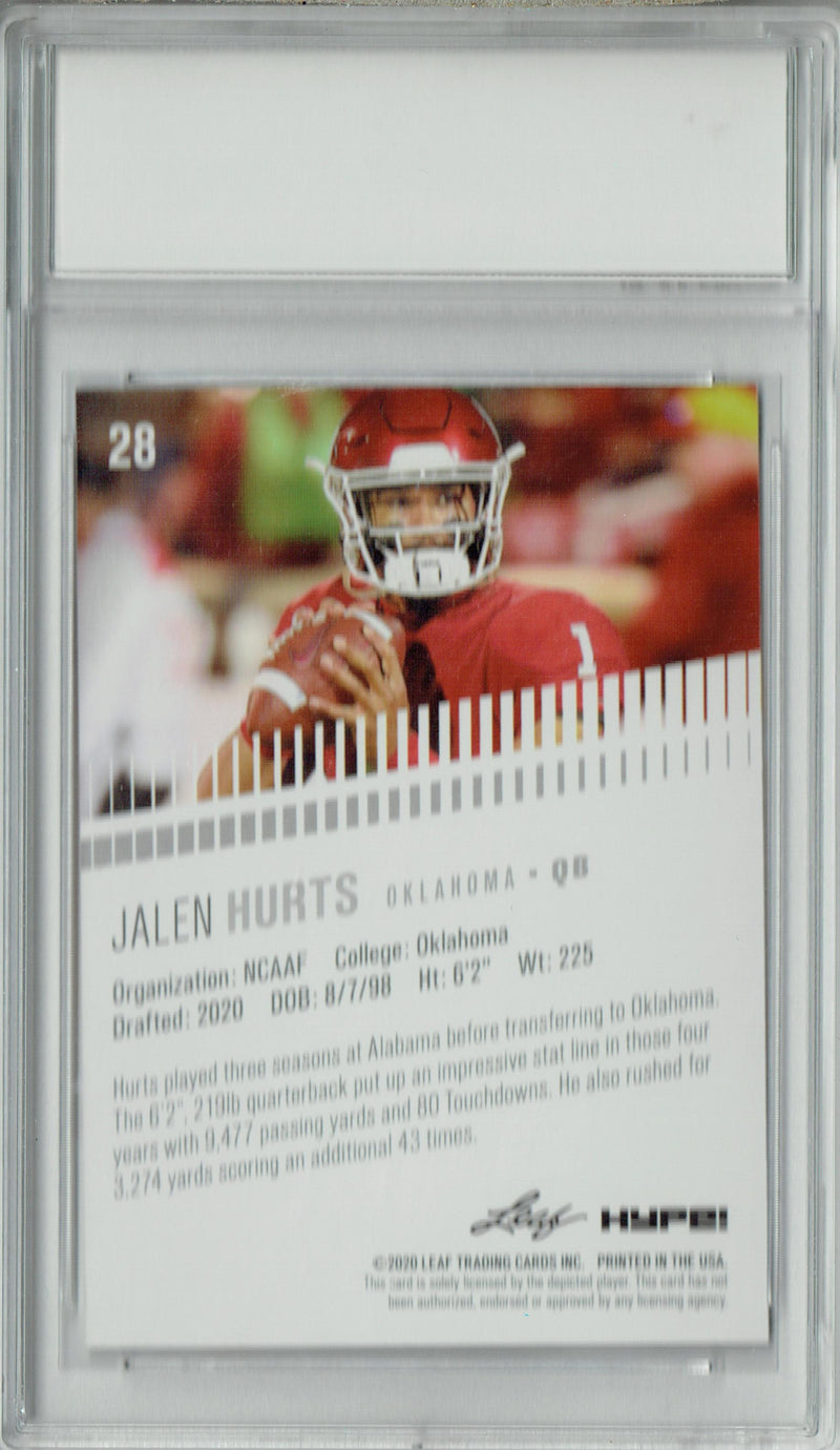 Jalen Hurts Rookie Card Philadelphia PGI 10 Gem Mint Football Trading Card 2020 Leaf HYPE! #28 Only 5000 Made