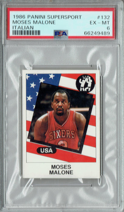 PSA 6 Moses Malone 1986 Panini Supersport #132 Italian Rare Trading Card