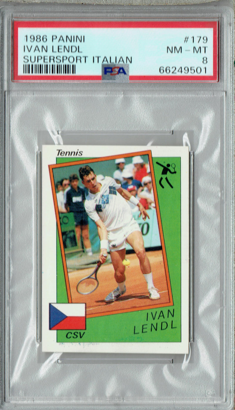PSA 8 Ivan Lendl 1986 Panini Supersport #179 Italian Rookie Trading Card CSV