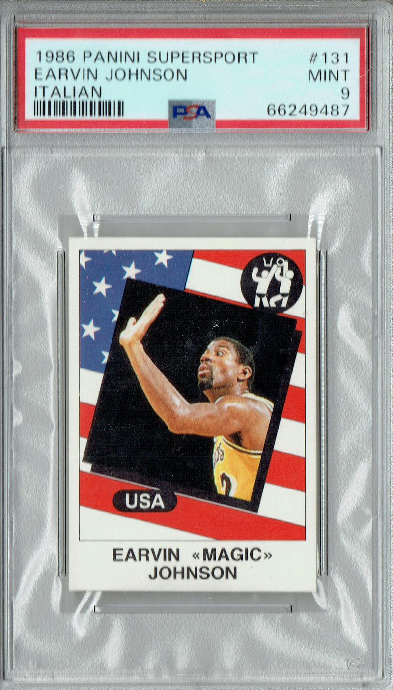 PSA 9 Earvin Magic Johnson 1986 Panini Supersport #131 Italian Rare Trading Card USA