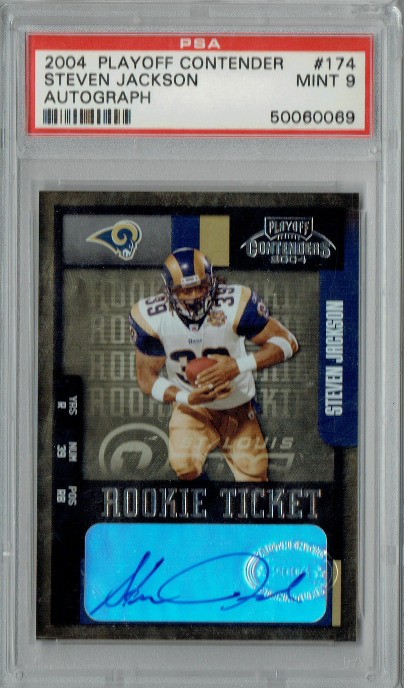 PSA 9 Steven Jackson 2004 Playoff Contenders #174 Autograph Rookie Card Los Angeles Rams