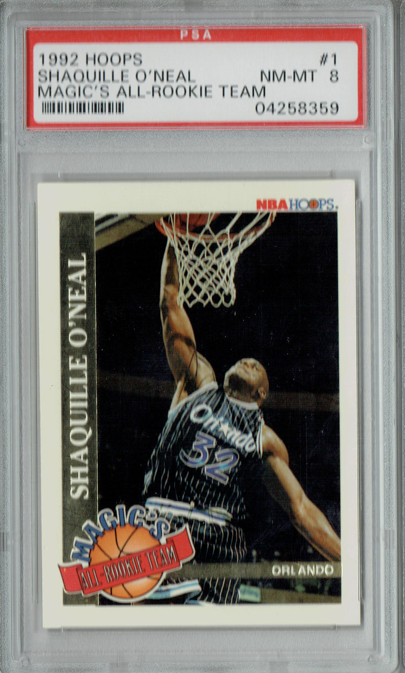 PSA 8 Shaquille O'Neal 1992 Hoops #1 All-Rookie Team Rookie Card Orlando Magic