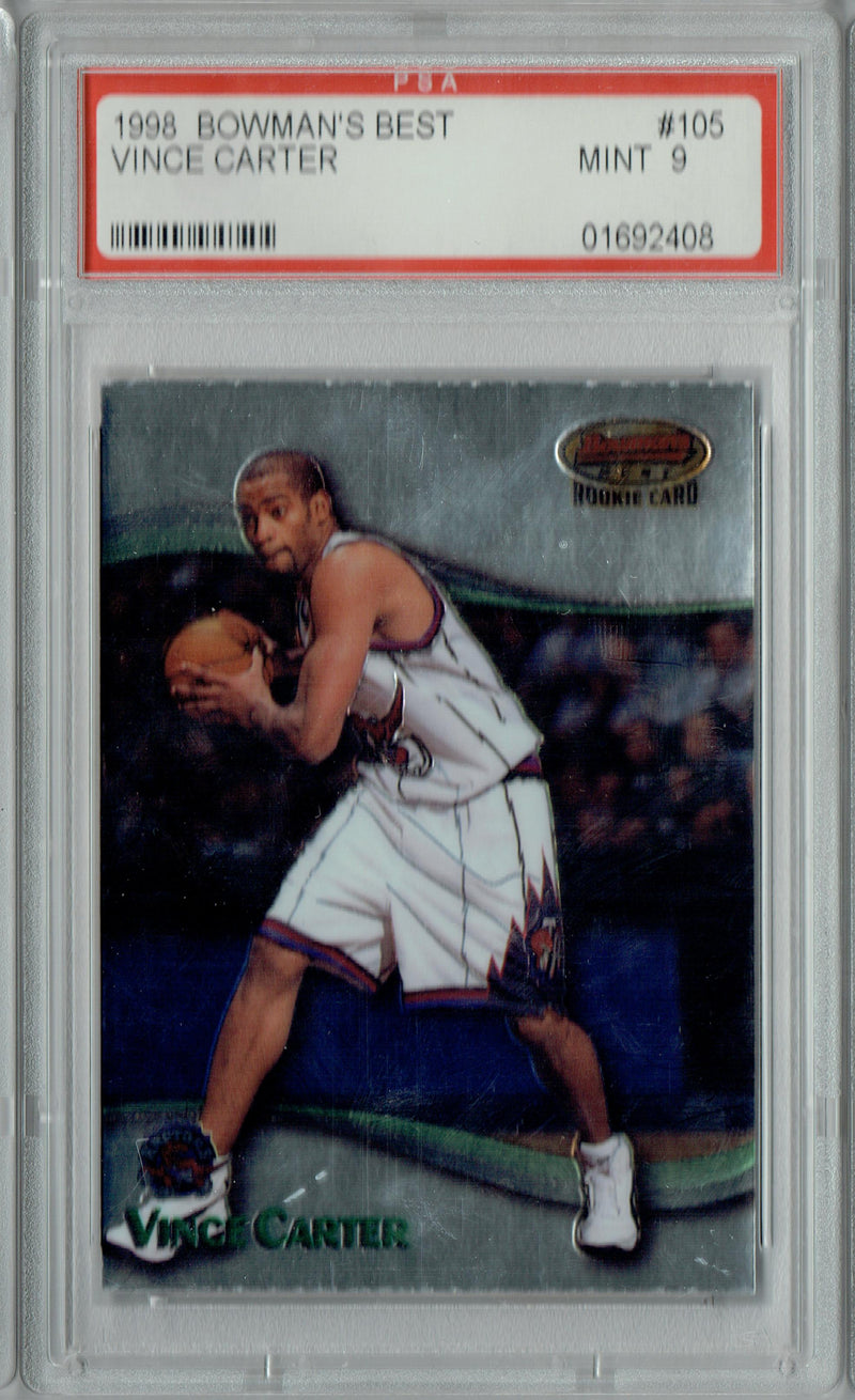 PSA 9 Vince Carter 1998 Bowman's Best #105 Rookie Card Toronto Raptors