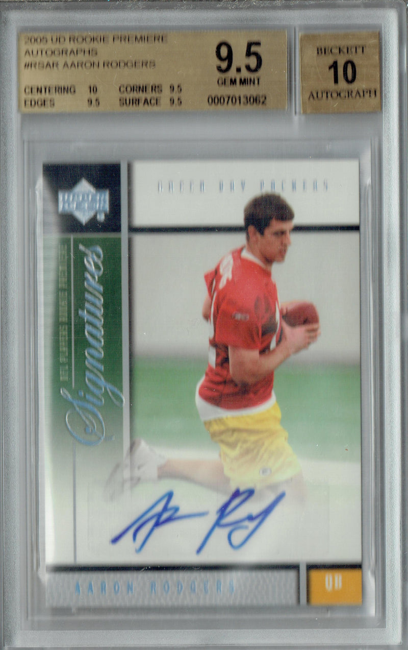 BGS 9.5 Aaron Rodgers 2005 UD Rookie Premiere #RS-AR Auto SP Rookie Card New York Jets