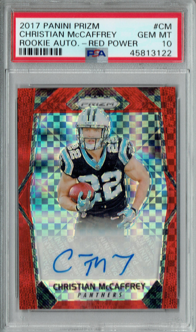 PSA 10 Christian McCaffrey 2017 Panini Prizm #CM Auto Red Power 20/49 Rookie Card Philadelphia Eagles