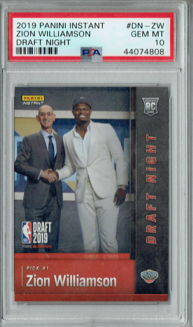PSA 10 Zion Williamson 2019 Panini Instant #DN-ZW Draft Night Rookie Card New Orleans Pelicans