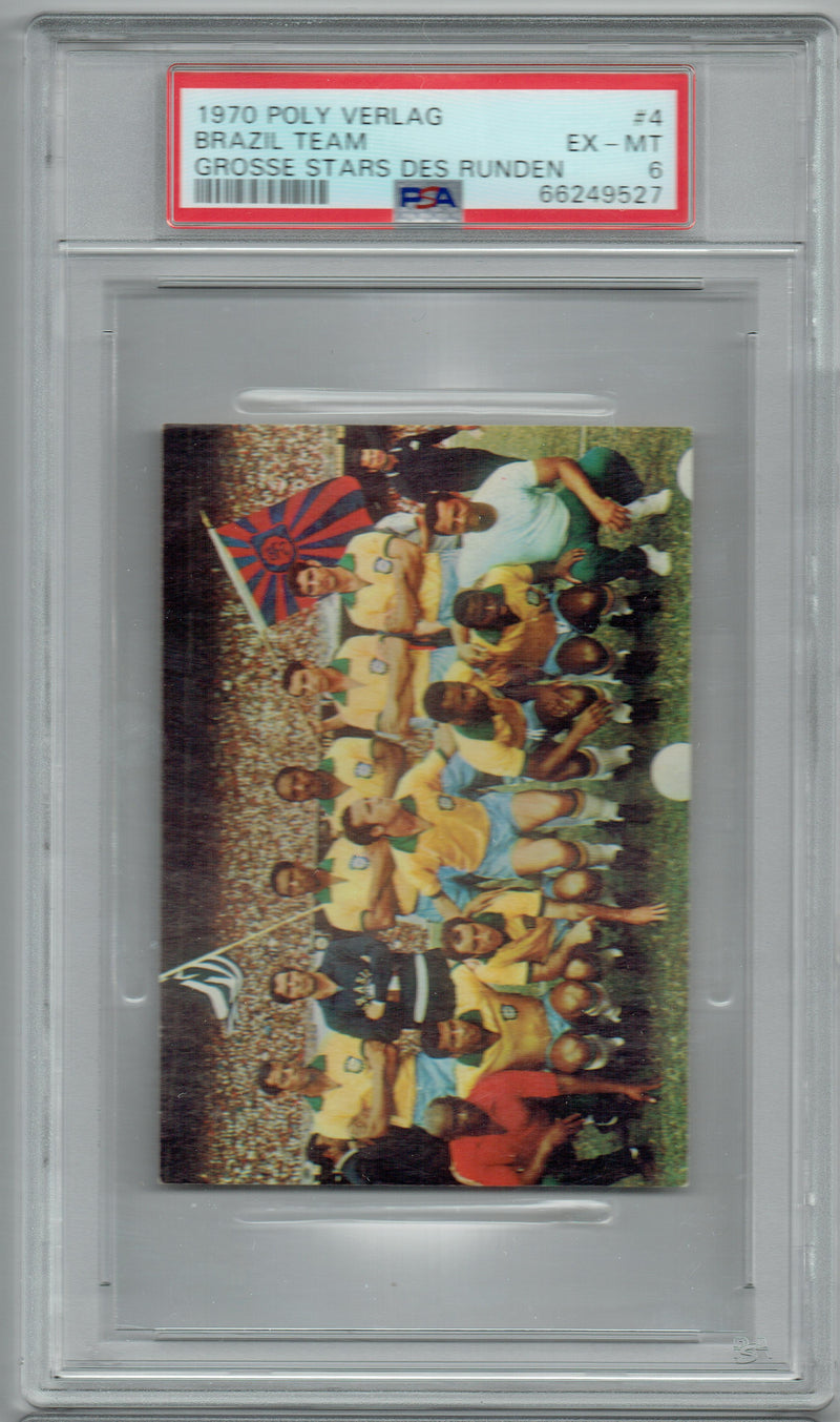 PSA 6 Pele & Brazil Team 1970 Poly Verlag #4 Grosse Stars Des Runden Rare  Card