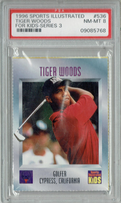PSA 8 Tiger Woods 1996 SI Kids #536 Rookie Card