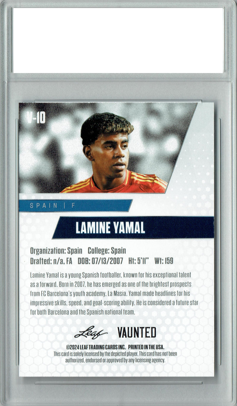 Certified Mint+ Lamine Yamal 2024 Leaf Vaunted #V-10 Debut Collection Rookie Card Barcelona F.C.