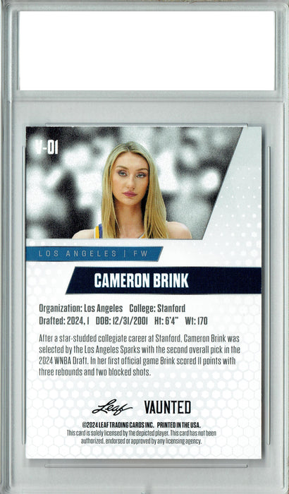Certified Mint+ Cameron Brink 2024 Leaf Vaunted #V-01 Debut Collection Rookie Card Los Angeles Sparks