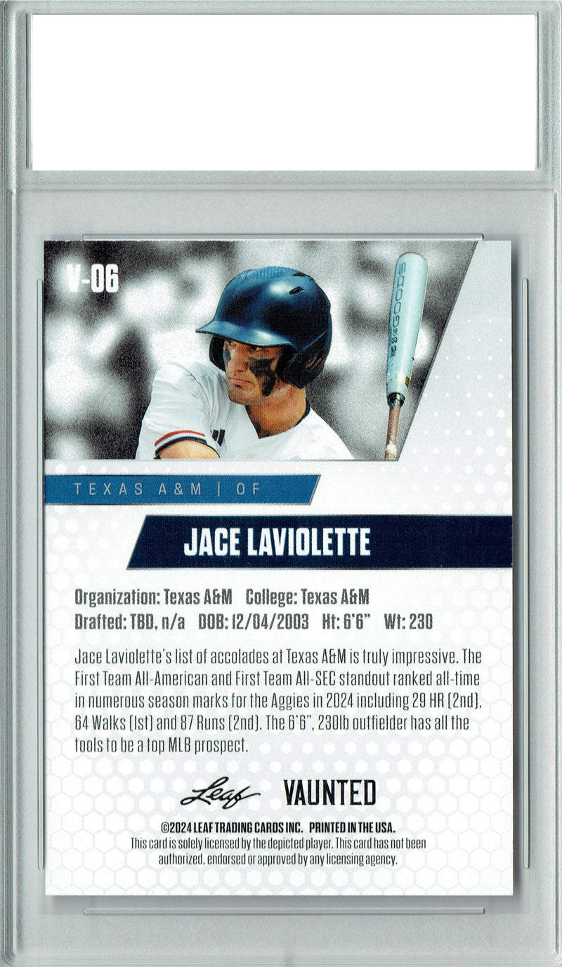 Certified Mint+ Jace LaViolette 2024 Leaf Vaunted #V-06 Debut Collection Rookie Card Texas A&M