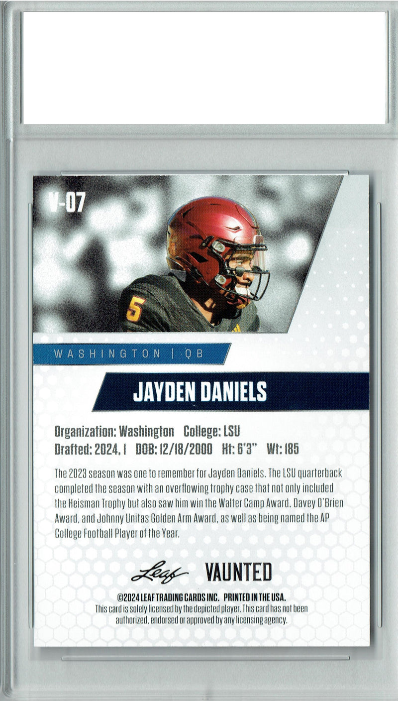 Jayden Daniels Rookie Card Washington Football Trading Card 2024 Leaf Vaunted #V-07 Debut Collection  Certified Mint+