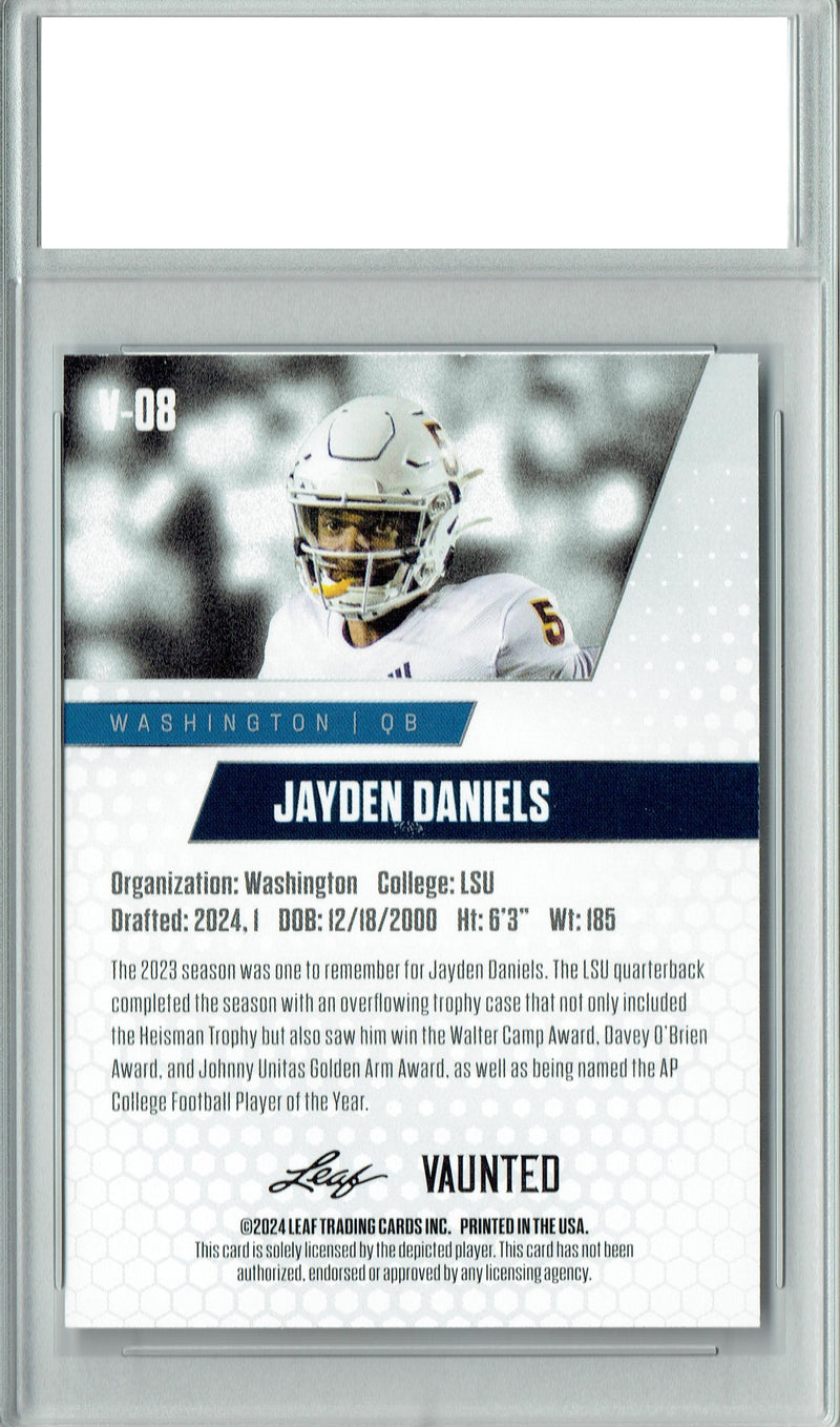 Jayden Daniels Rookie Card Washington Football Trading Card 2024 Leaf Vaunted #V-08 Debut Collection  Certified Mint+