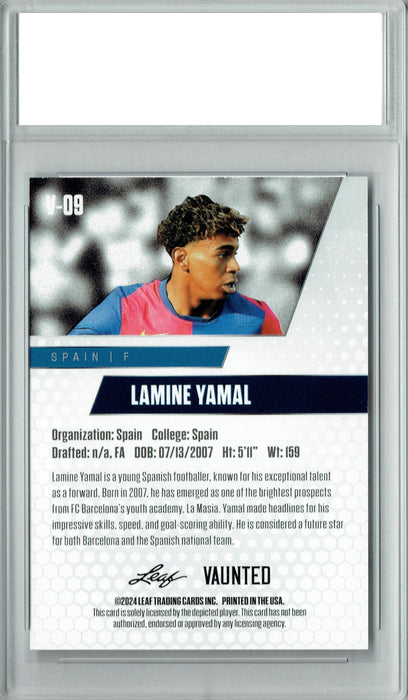 Lamine Yamal 2024 Leaf Vaunted #V-09 Debut Collection Rookie Card PGI 10