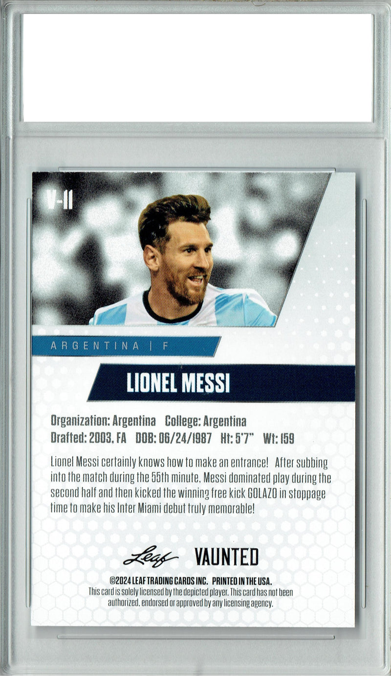 Certified Mint+ Lionel Messi 2024 Leaf Vaunted #V-11 Debut Collection Rare Trading Card Argentina