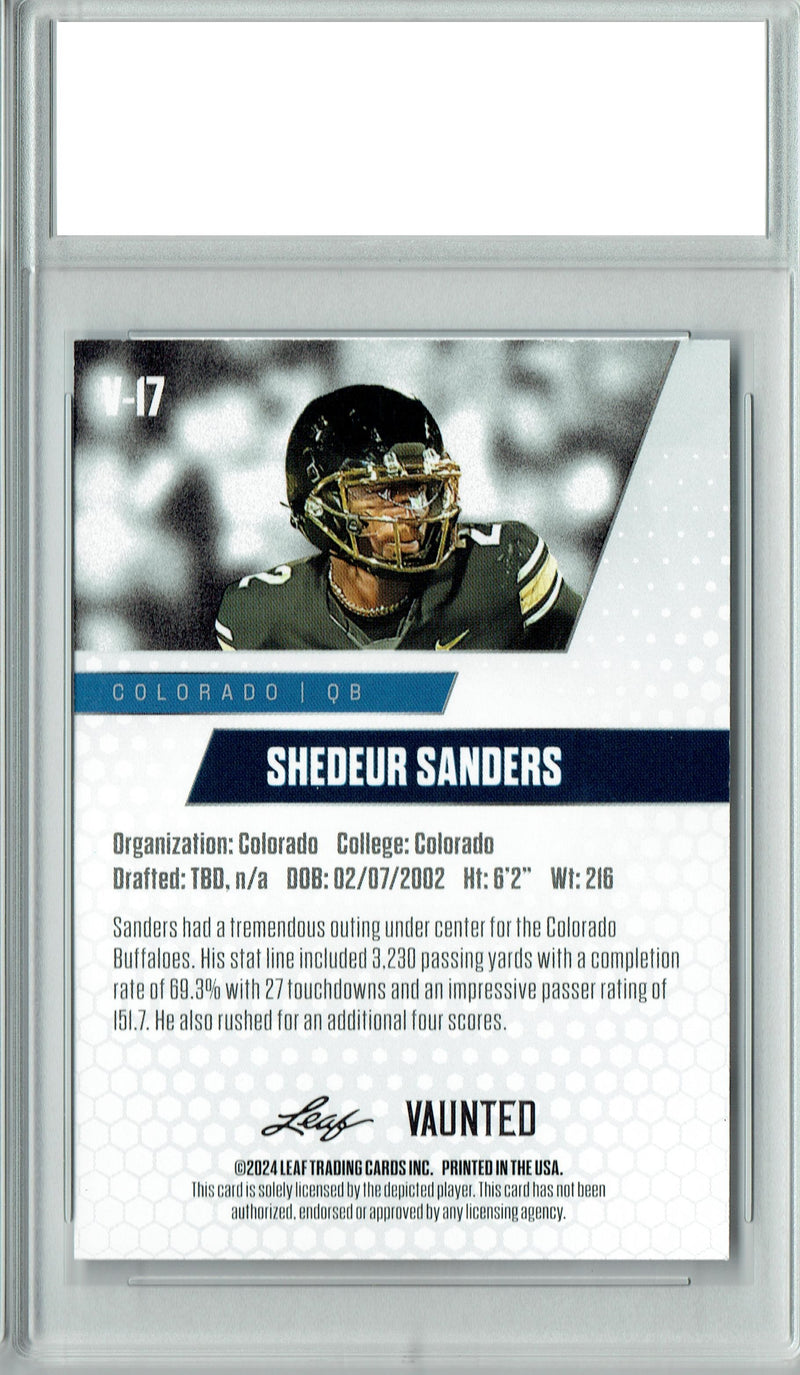Shedeur Sanders Rookie Card Cleveland PGI 10 Gem Mint Football Trading Card 2024 Leaf Vaunted #V-17 Debut Collection