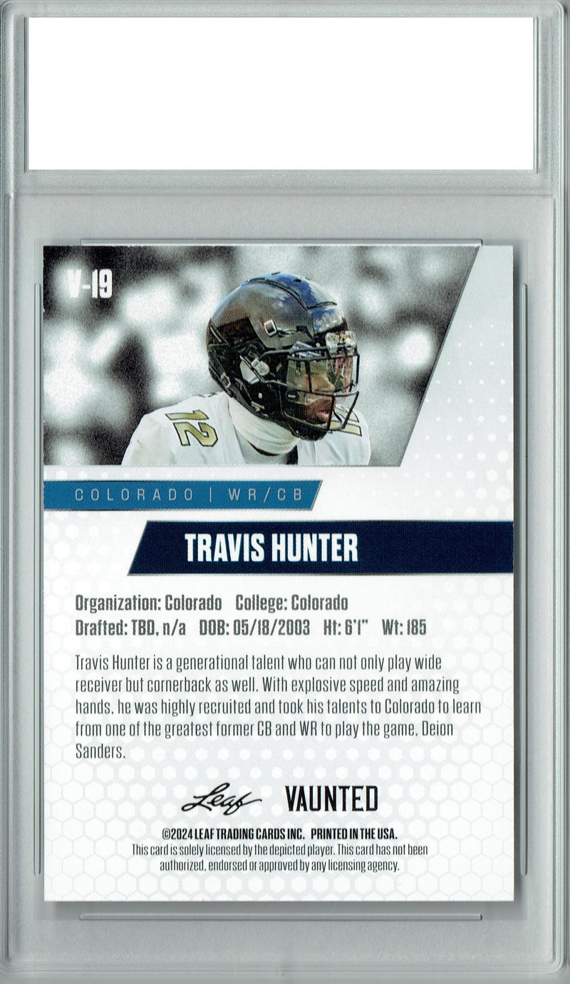 Travis Hunter Rookie Card Colorado Football Trading Card 2024 Leaf Vaunted #V-19 Debut Collection  Certified Mint+