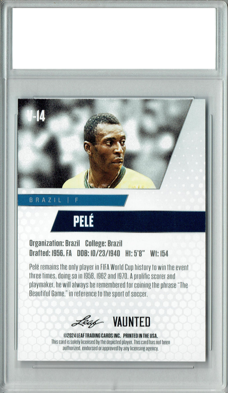 Pele 2024 Leaf Vaunted #V-14 Red SP 5 Made Debut Year Rookie Card PGI 10