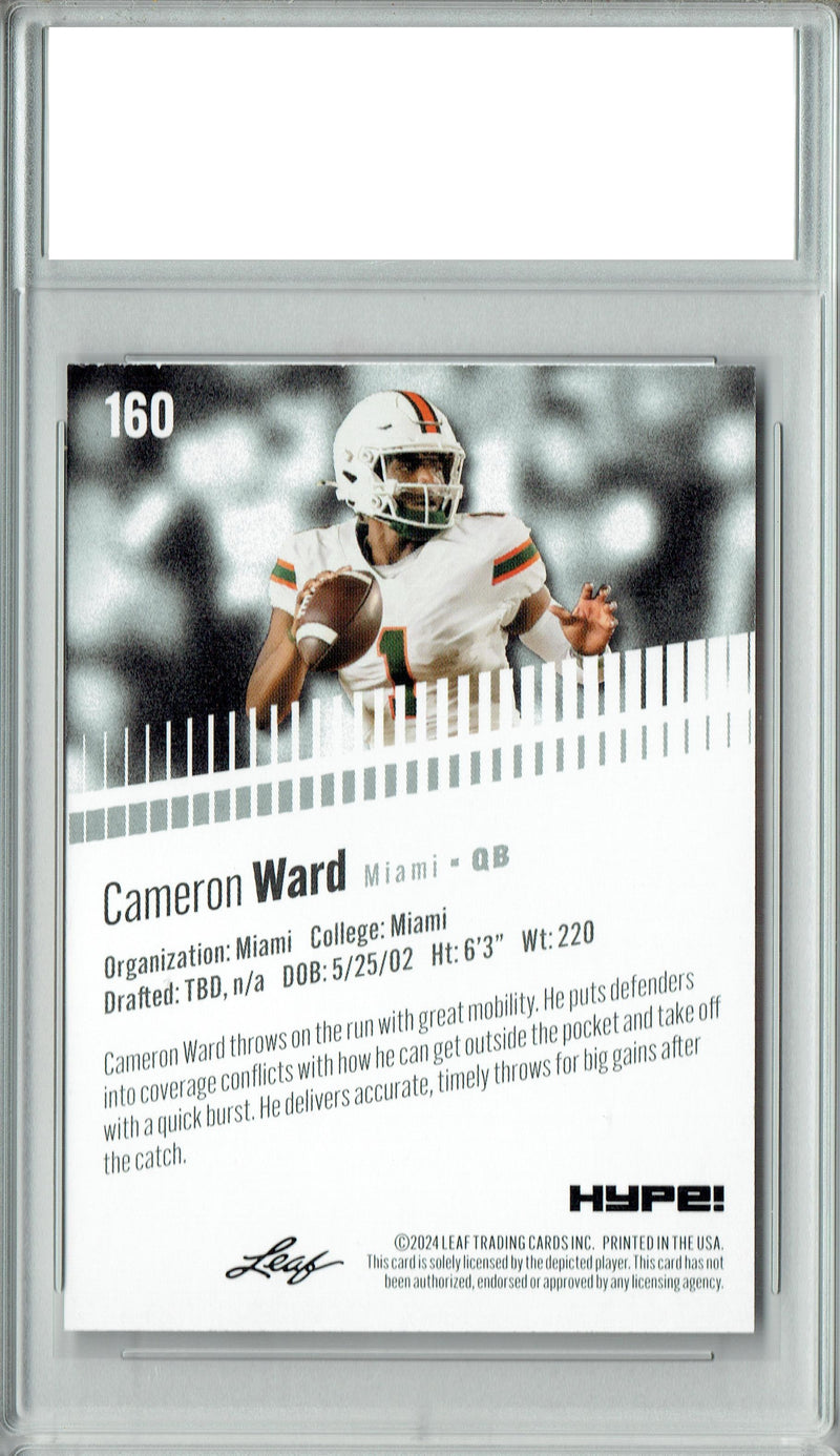 Cam Ward Rookie Card Tennessee PGI 10 Gem Mint Football Trading Card 2024 Leaf HYPE! #160 Only 5000 Made