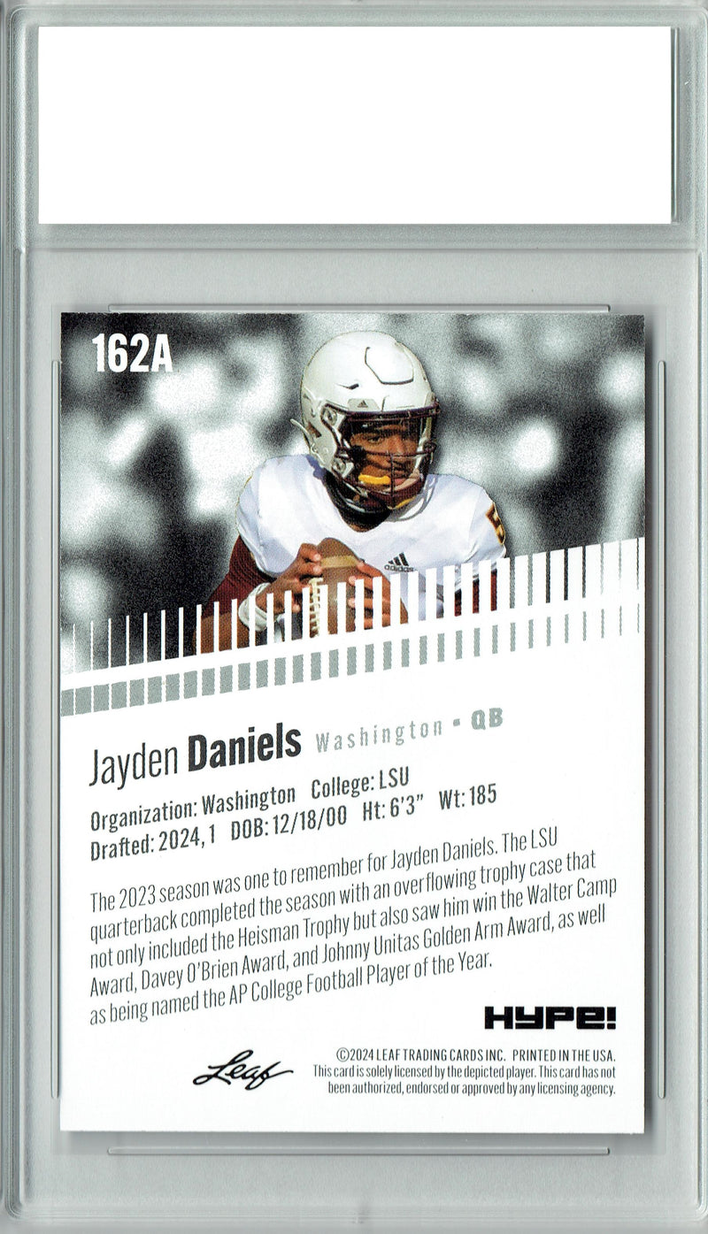 Jayden Daniels Rookie Card Washington PGI 10 Gem Mint Football Trading Card 2024 Leaf HYPE! #162A Only 5000 Made