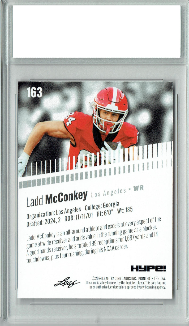 Ladd McConkey Rookie Card Los Angeles PGI 10 Gem Mint Football Trading Card 2024 Leaf HYPE! #163 Only 5000 Made