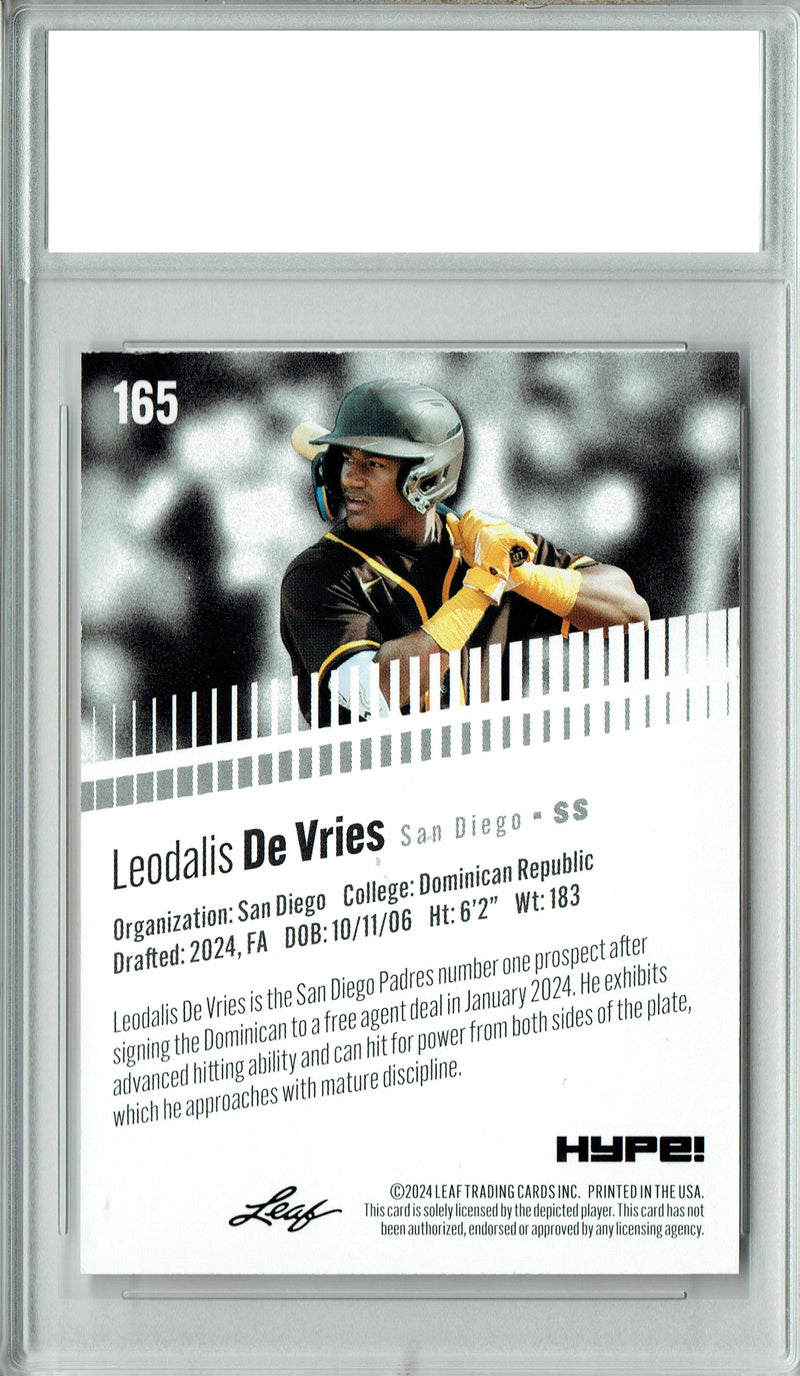 Certified Mint+ Leodalis De Vries 2024 Leaf HYPE! #165 Only 5000 Made Rookie Card San Diego Padres