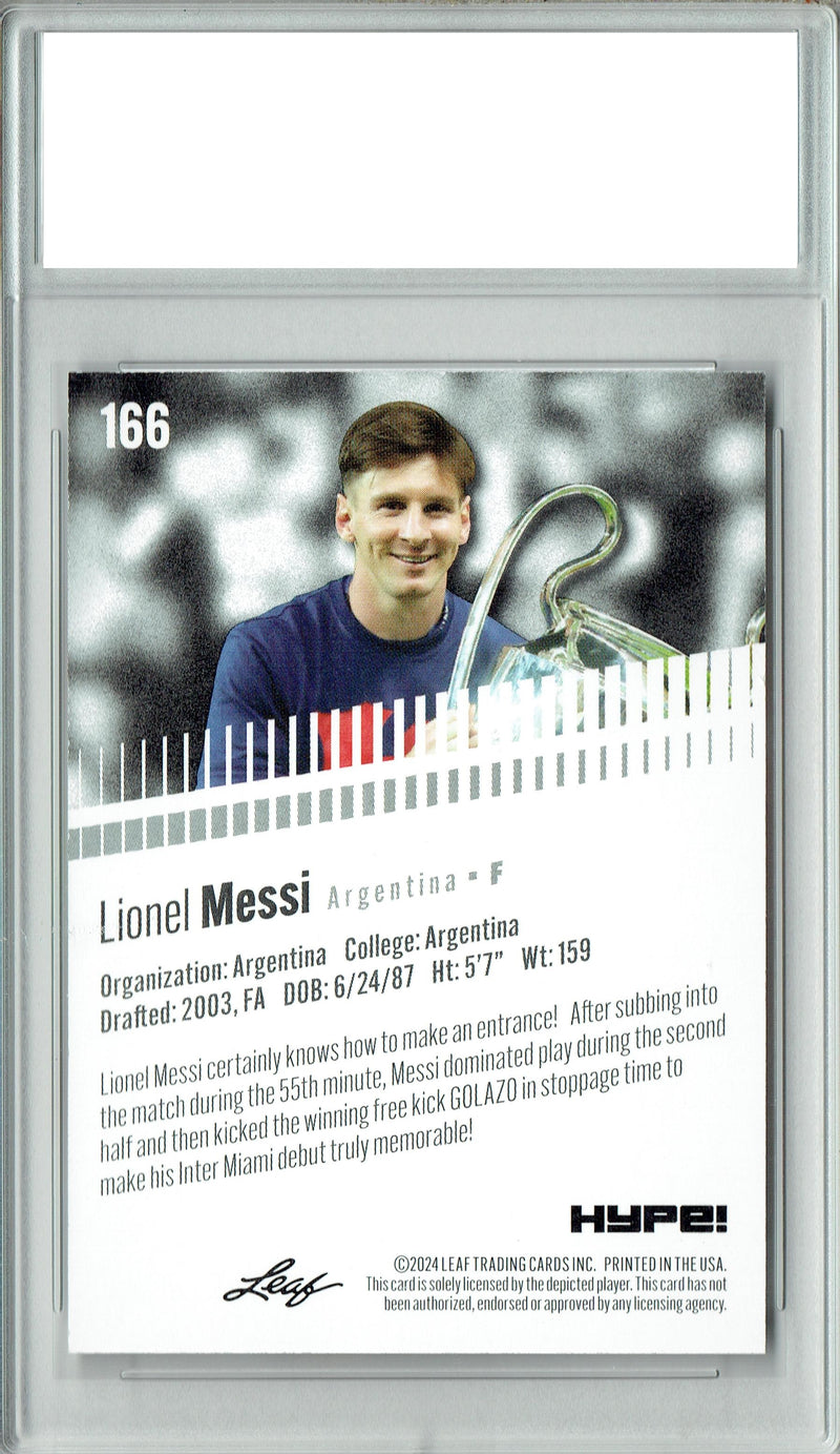 Lionel Messi 2024 Leaf HYPE! #166 Only 5000 Made Barcelona Card PGI 10