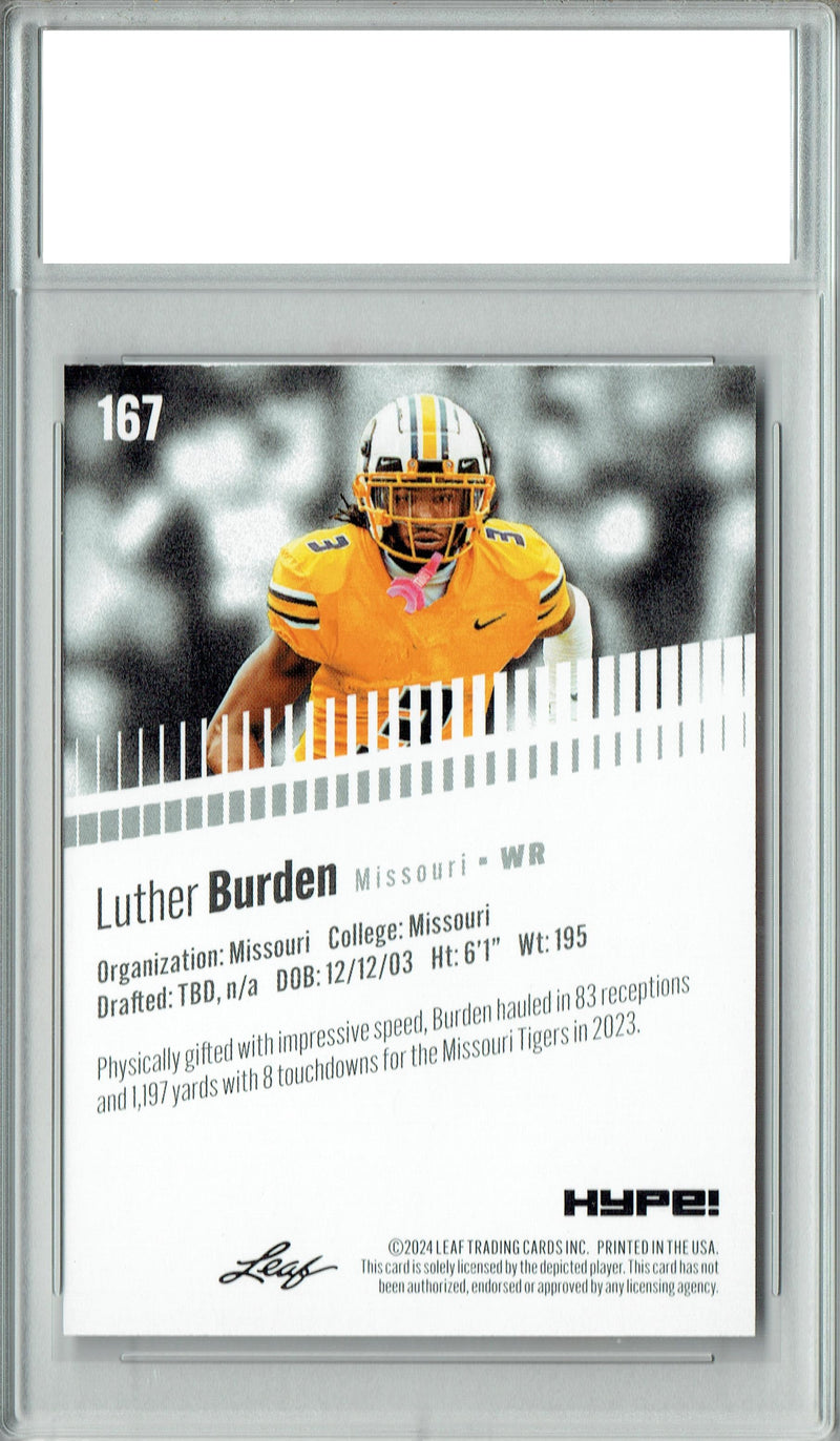 Certified Mint+ Luther Burden 2024 Leaf HYPE! #167 Only 5000 Made Rookie Card Missouri