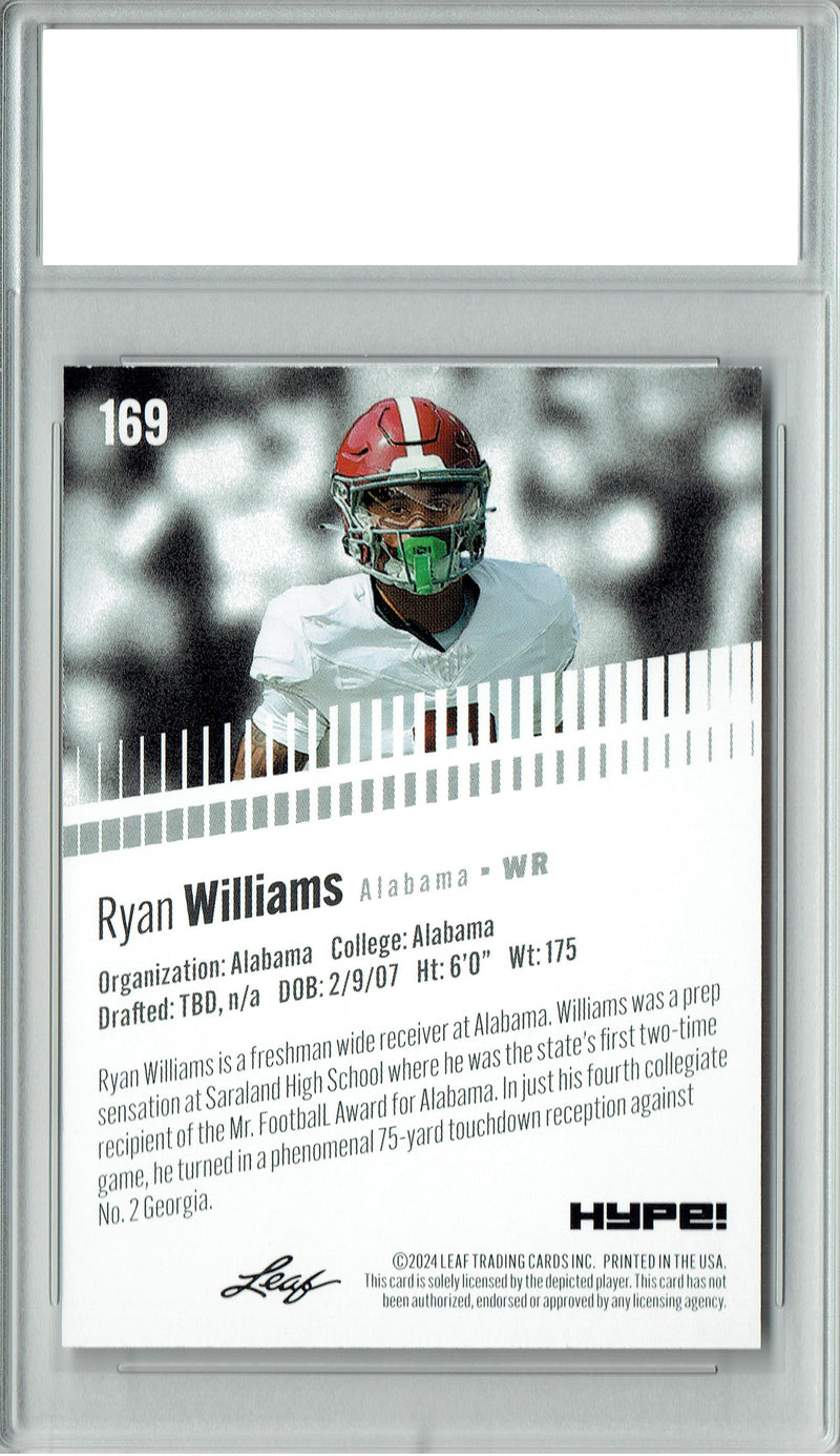 Ryan Williams Rookie Card Alabama PGI 10 Gem Mint Football Trading Card 2024 Leaf HYPE! #169 Only 5000 Made