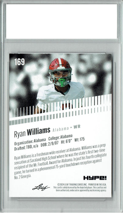 Ryan Williams 2024 Leaf HYPE! #169 Only 5000 Made Rookie Card PGI 10