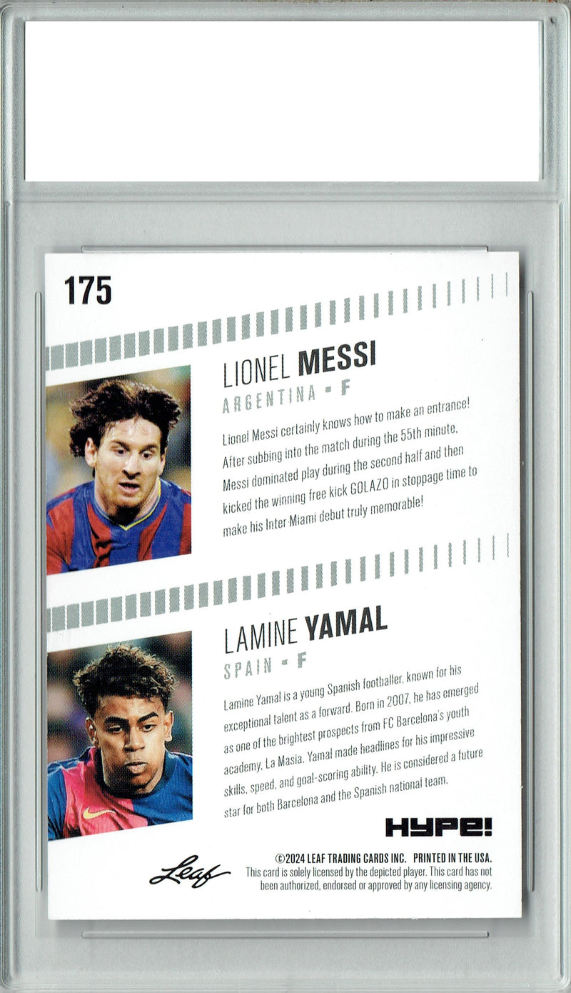 Certified Mint+ Lionel Messi/Lamine Yamal 2024 Leaf HYPE! #175 Barca Generations Rookie Card Barcelona
