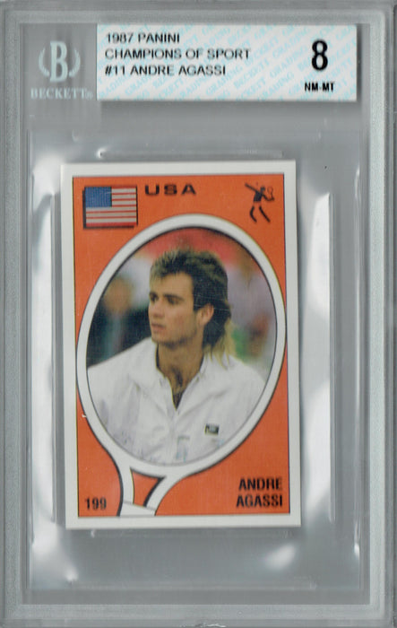 BGS 8 Andre Agassi 1987 Panini #11 Champions of Sport Rookie Card