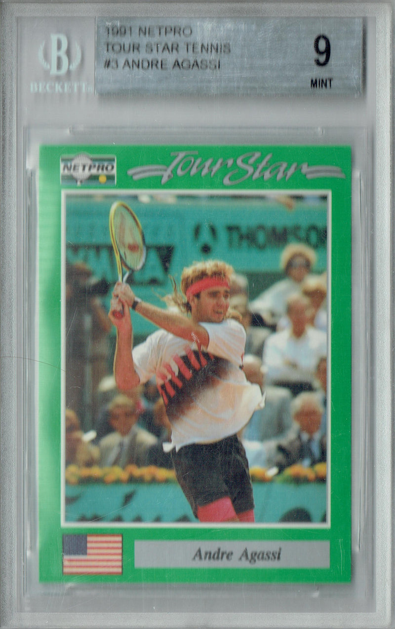 BGS 9 Andre Agassi 1991 NetPro #3 Tour Star Tennis Rookie Card