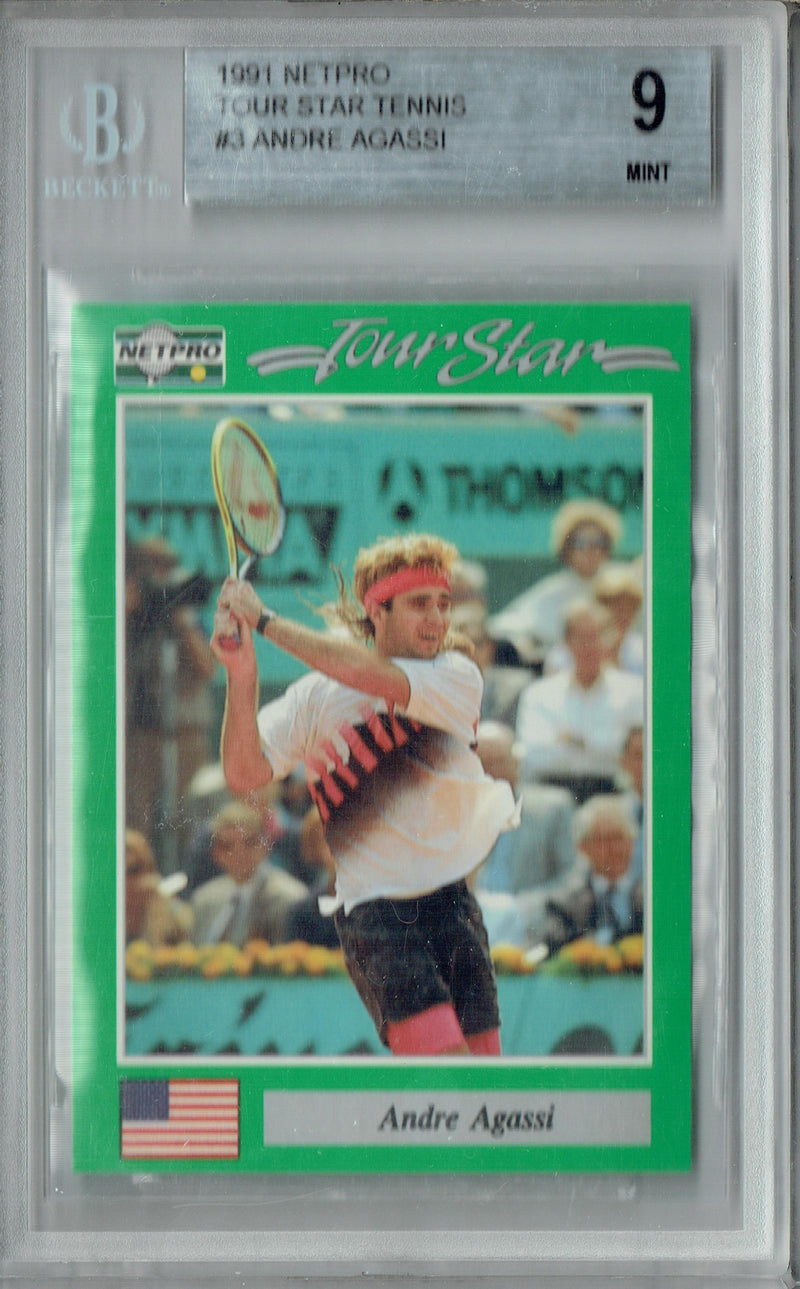 BGS 9 Andre Agassi 1991 NetPro #3 Tour Star Tennis Rookie Card