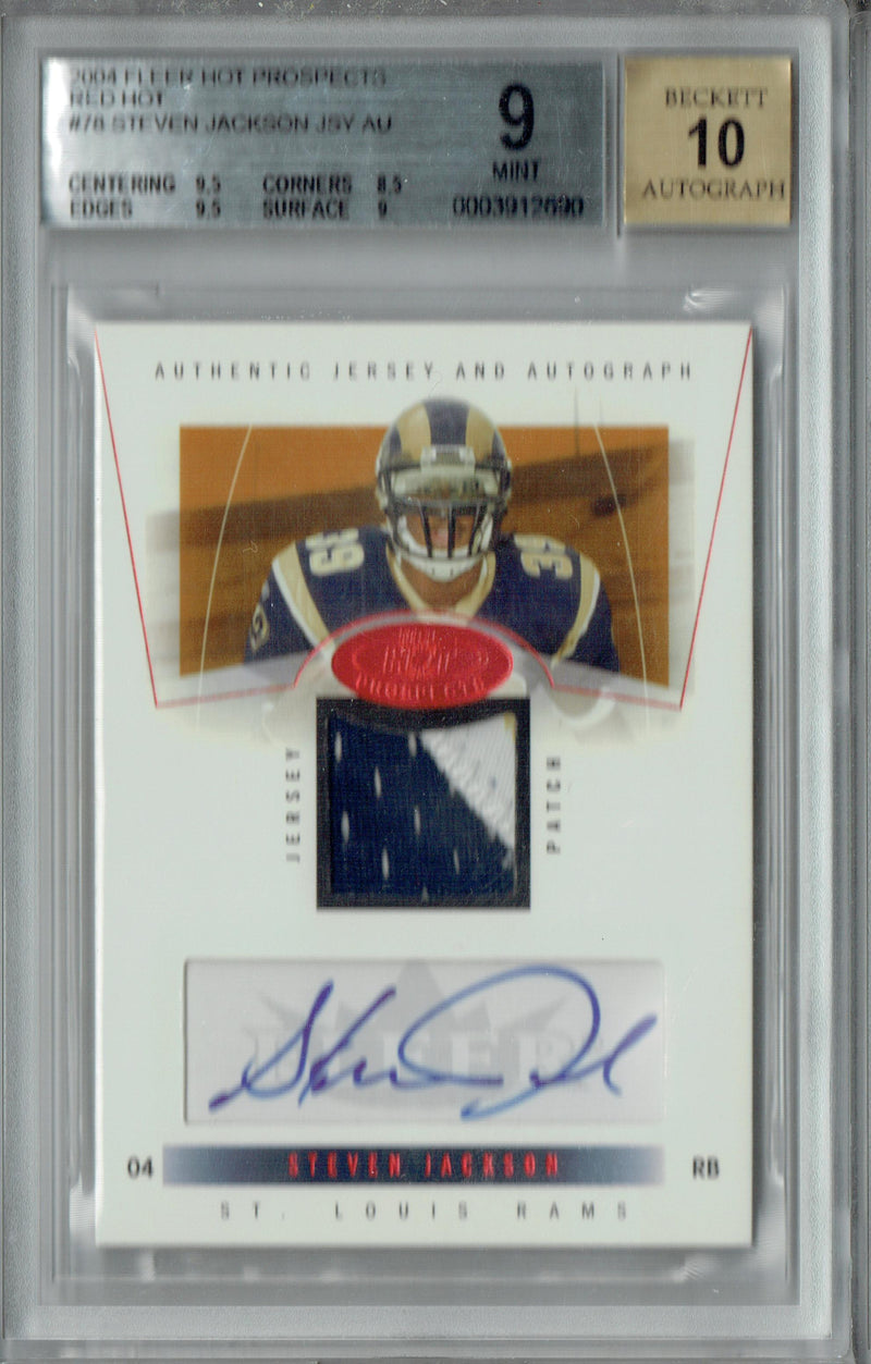 BGS 9 Steven Jackson 2004 Fleer Hot Prospects #78 Red Hot #28/50 Auto Rookie Card Los Angeles Rams