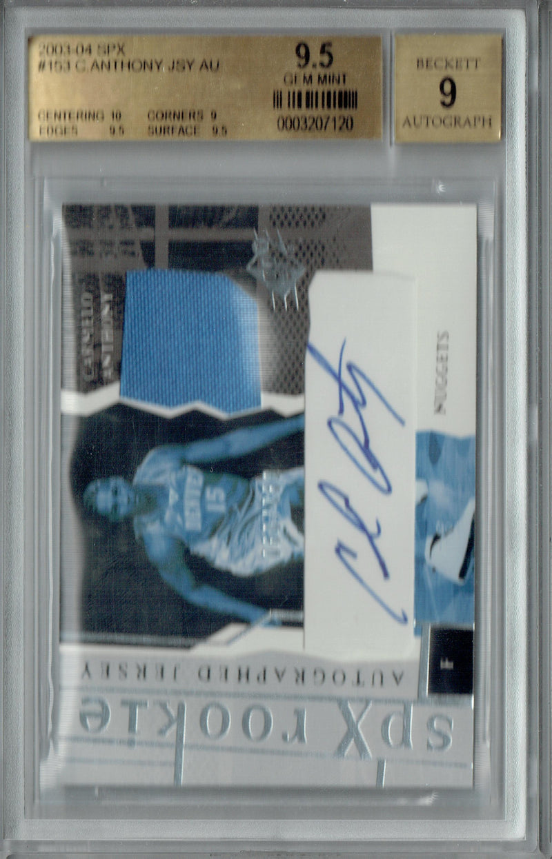 BGS 9.5 Carmelo Anthony 2003-04 SPX #153 Auto 60/750 Rookie Card Denver Nuggets