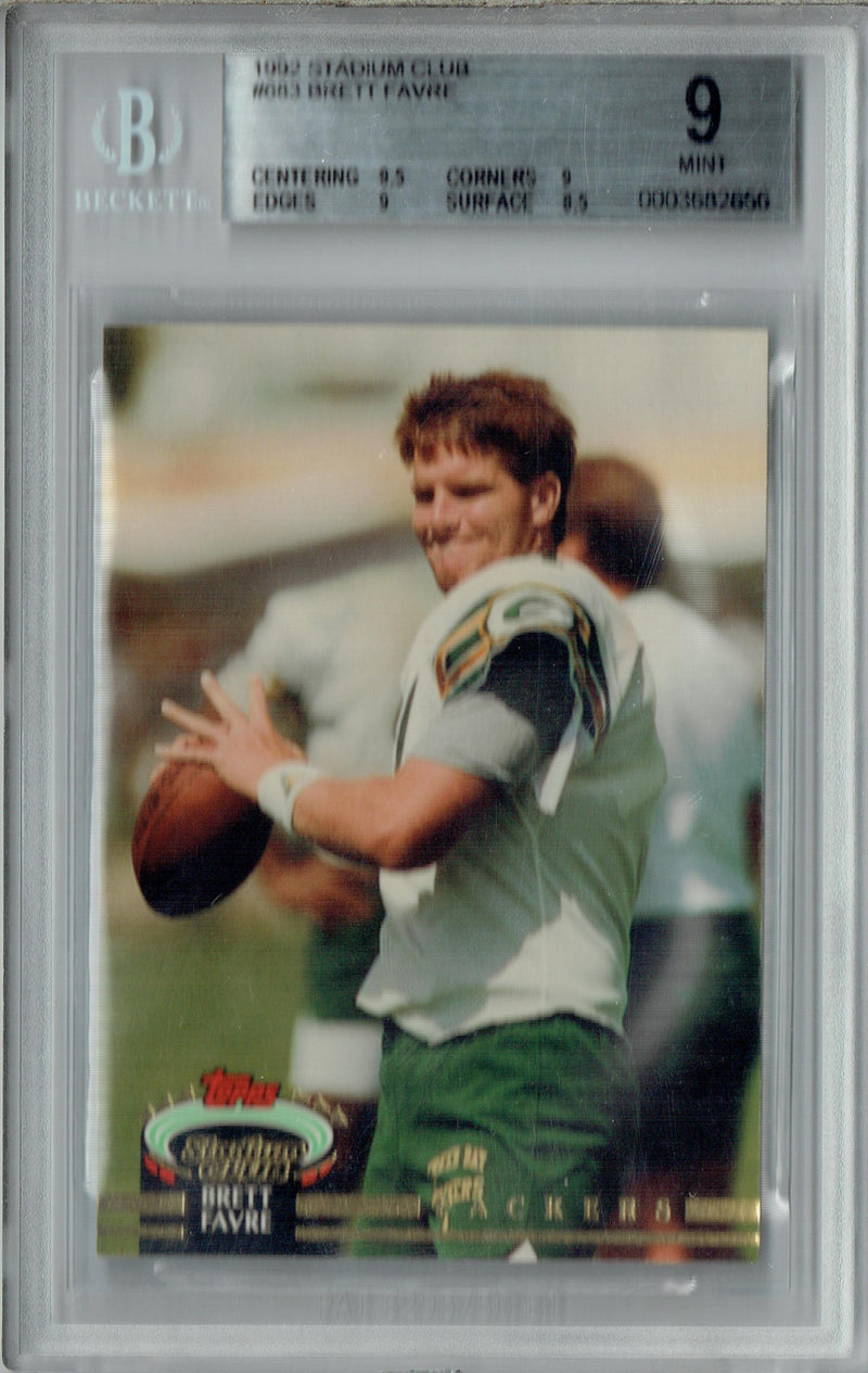 BGS 9 Brett Favre 1992 Stadium Club #683 Rookie Card Green Bay Packers