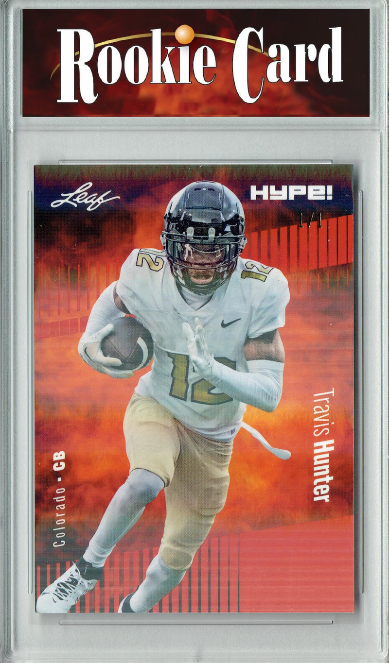 Travis Hunter Rookie Card Colorado Football Trading Card 2024 Leaf HYPE! #157 Orange Shimmer 1/1  Certified Mint+
