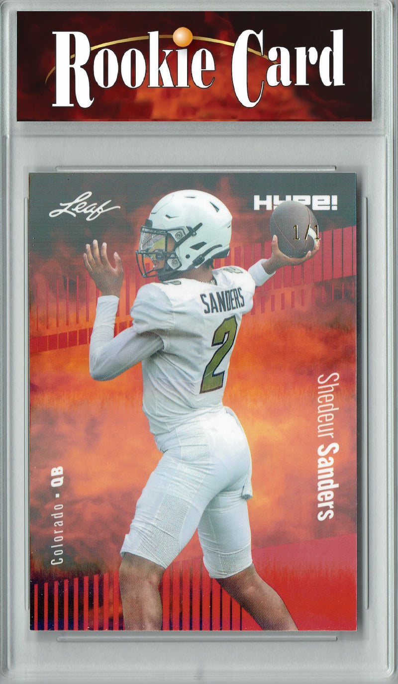 Shedeur Sanders Rookie Card Colorado Football Trading Card 2024 Leaf HYPE! #155 Red Shimmer 1/1  Certified Mint+