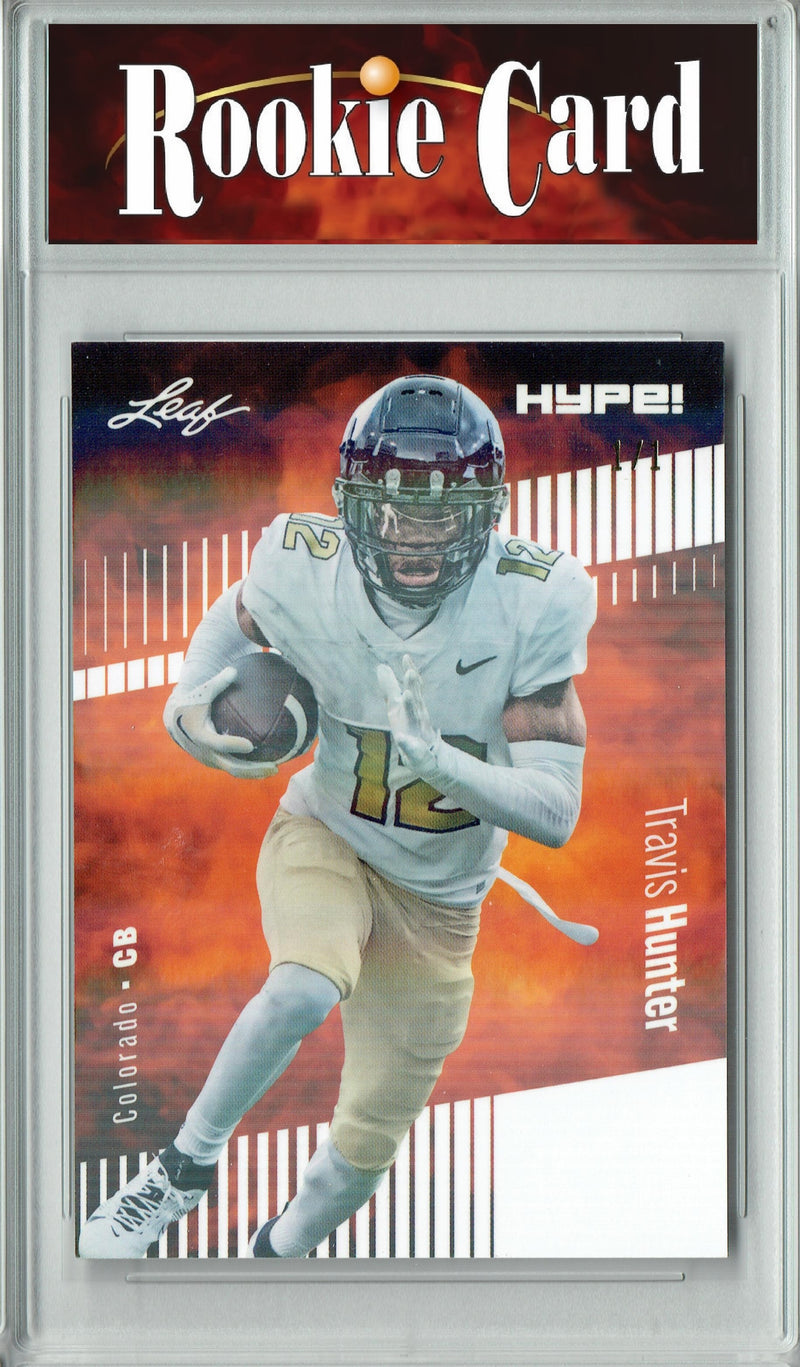 Travis Hunter Rookie Card Colorado Football Trading Card 2024 Leaf HYPE! #157 White Shimmer 1/1  Certified Mint+