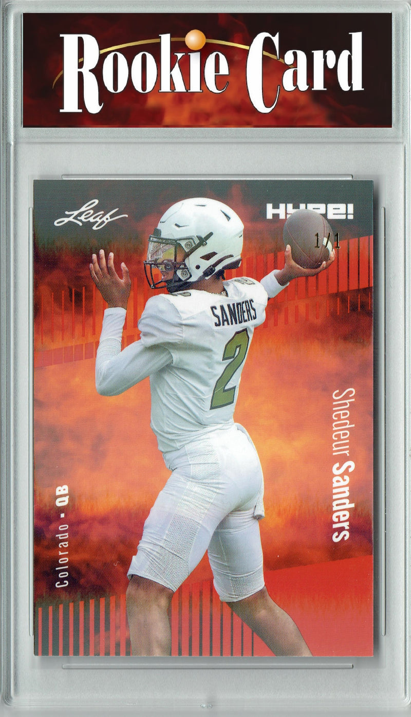 Shedeur Sanders Rookie Card Colorado Football Trading Card 2024 Leaf HYPE! #155 Orange Shimmer 1/1  Certified Mint+