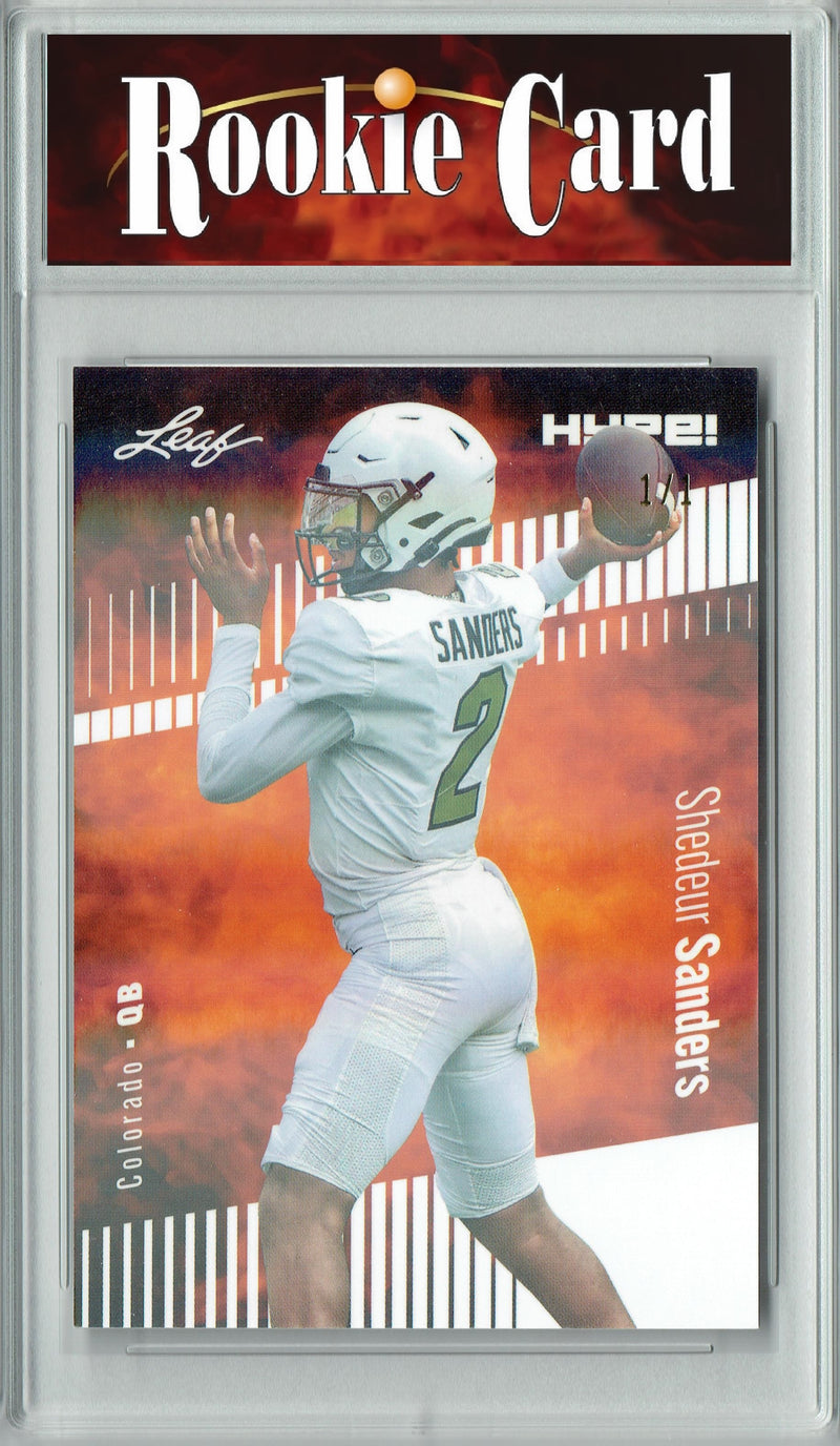Shedeur Sanders Rookie Card Colorado Football Trading Card 2024 Leaf HYPE! #155 White Shimmer 1/1  Certified Mint+