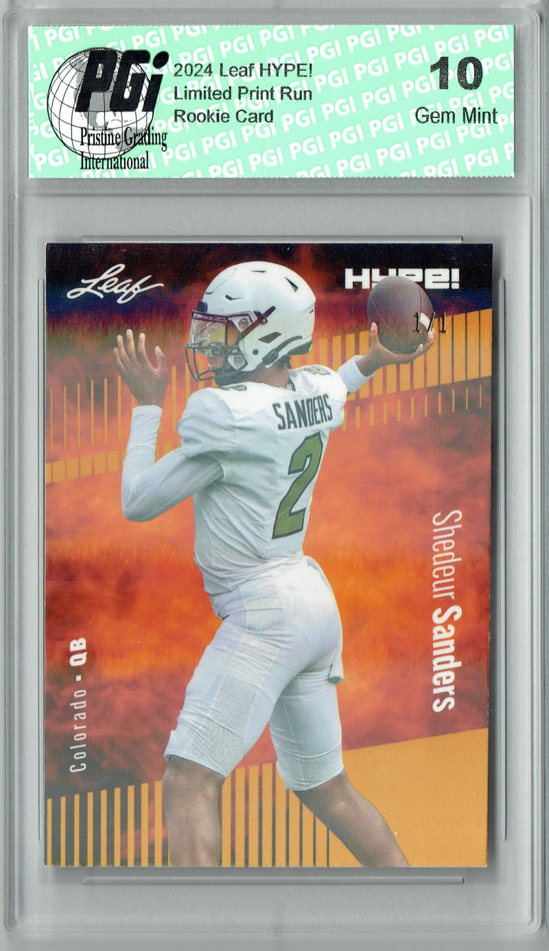 Shedeur Sanders Rookie Card Cleveland PGI 10 Gem Mint Football Trading Card 2024 Leaf HYPE! #155 Gold Shimmer 1/1