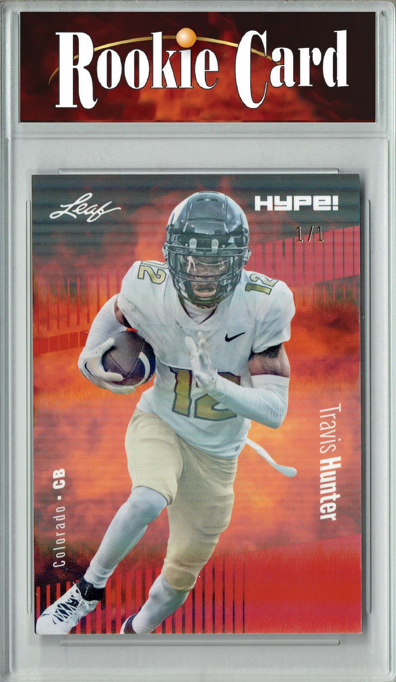 Travis Hunter Rookie Card Colorado Football Trading Card 2024 Leaf HYPE! #157 Red Shimmer 1/1  Certified Mint+