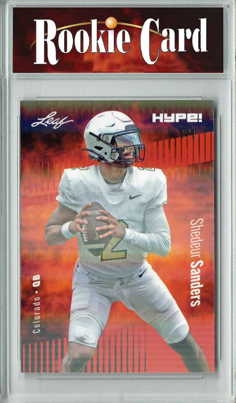 Shedeur Sanders Rookie Card Colorado Football Trading Card 2024 Leaf HYPE! #155A Orange Shimmer 1/1  Certified Mint+