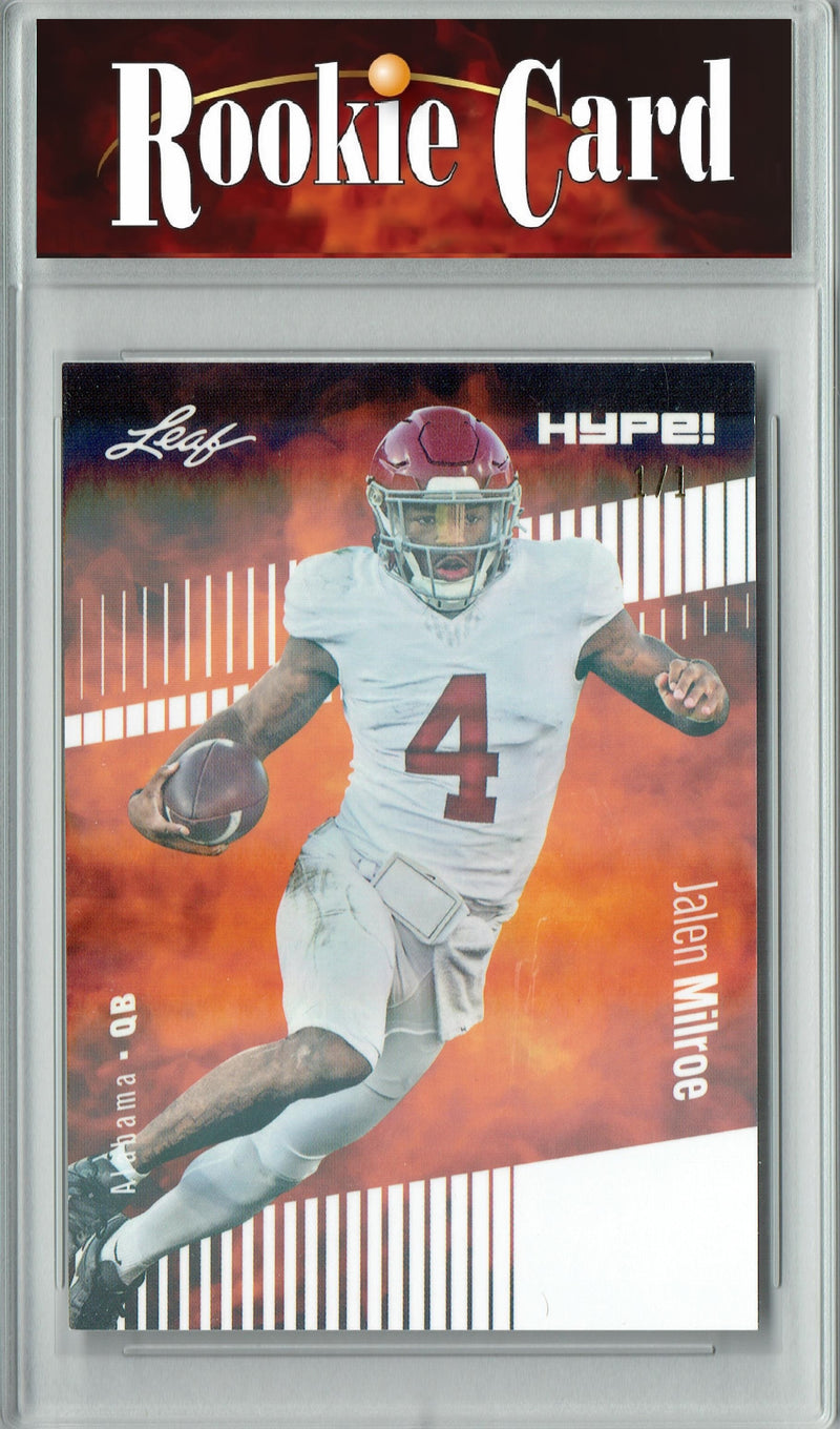 Jalen Milroe Rookie Card Alabama Football Trading Card 2024 Leaf HYPE! #146 White Shimmer 1/1  Certified Mint+